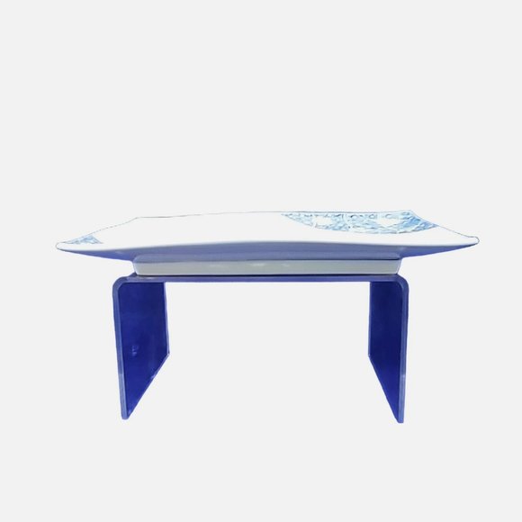 Trinket Serving Tray White Blue Floral Ceramic Chop Mark Vintage 8" - Picture 6 of 7